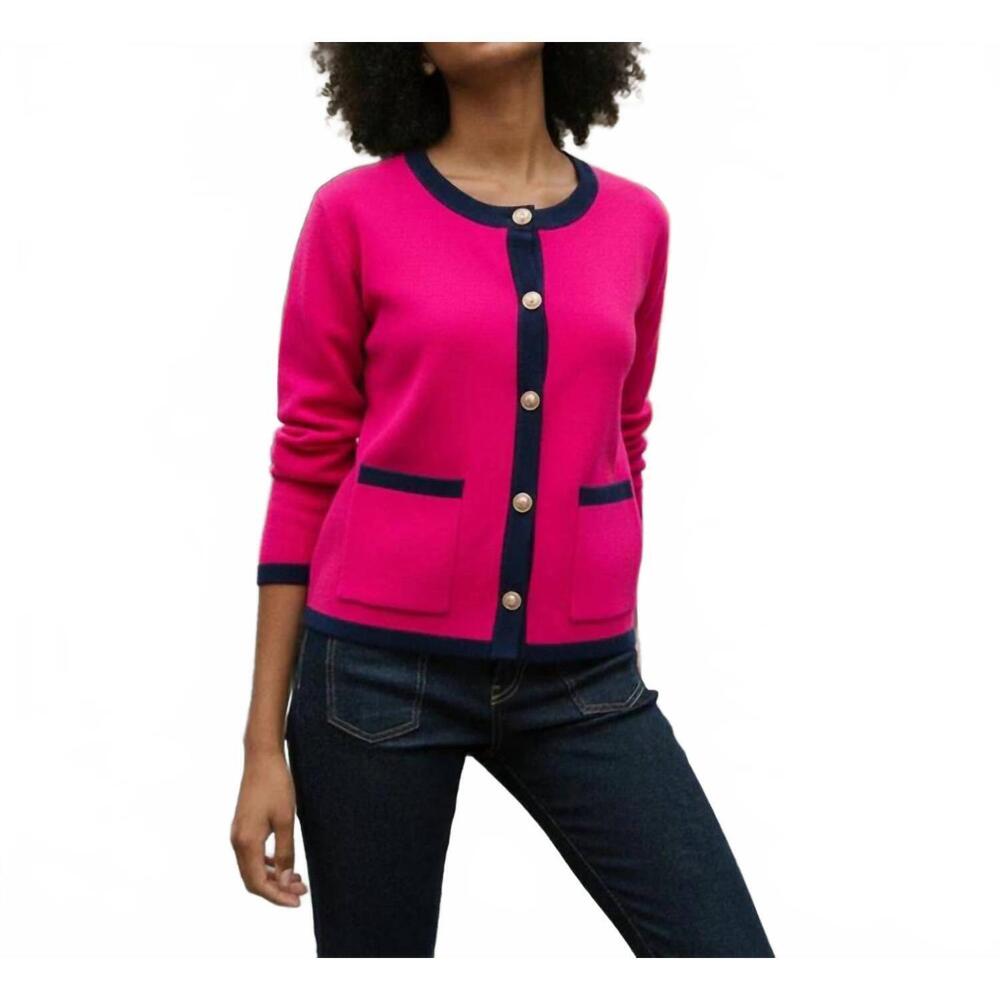 NEW VILAGALLO milano sweater cardigan in hot pink navy
